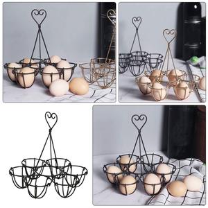 Handcrafted Black Metal <b>Egg</b> Holder <b>Basket</b> Stand with Multiple Compartments and Heart Shape Handle Decorative Kitchen Countertop - Product Image 2