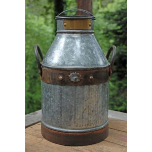 Pot de fleurs décoratif Royal Look en métal galvanisé blanc, style bidon à lait, pour la maison, l'extérieur et le jardin, avec poignée en bois - Product Image 3