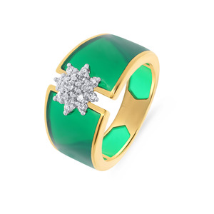 แหวนเพชร Bloomed Greenery รูปทรง Eternal Sunburst ประดับเพชรในทองคำ 18K ดีไซน์ Openwork Halo ประดับเพชร Pavé ตรงกลาง - Product Image 1