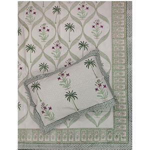 Sábana Plana de Algodón Estampada a Mano con Diseño Geométrico, Doble, Multi Blanco, 200 Hilos, Transpirable, para Hogar, Hotel y Uso Elegante - Product Image 1