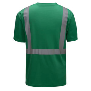 เสื้อยืดทำงานแบบสะท้อนแสงสำหรับผู้หญิง สีเขียวดำ แถบสะท้อนแสง มีกระเป๋า ผลิตจากโพลีเอสเตอร์ ชุดทำงานเพื่อความปลอดภัย - Product Image 1