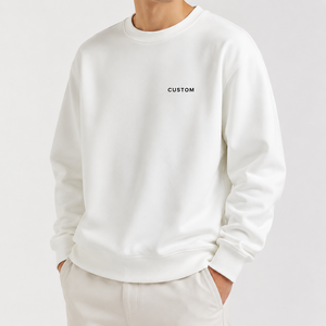 Custom <b>White</b> Oversized Crewneck <b>Sweatshirt</b> Cotton Fleece Drop Shoulder Loose Fit Pullover Chest Logo Unisex Streetwear Boxy Fit - Product Image 2