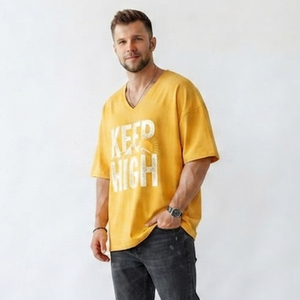 Men's Oversized Printed V Neck Casual Cotton T-Shirt Short Sleeve Breathable Eco-Friendly Loose Fit Front Design - Product Image 3