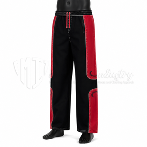 Pantalones Casuales Negros y Rojos para Hombre, Estilo Urbano Personalizado, Corte Holgado, Pierna Recta, Cintura con Cordón, Paneles en Contraste, Fabricante - Product Image 3