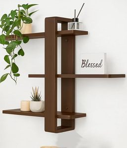 White 3-Tier Floating Pine Wood Wall Mounted Display Rack for Home Living Room <b>Bathroom</b> - Product Image 2