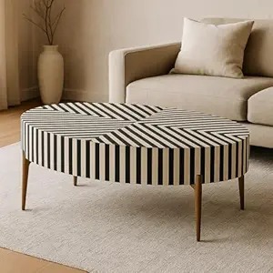 Venta Exclusiva de Mesa de Centro con Incrustaciones de MOP en Blanco y Negro de Calidad Estándar, Diseño Único con Incrustaciones de Hueso, Estilo Art Deco para Bodas - Product Image 5