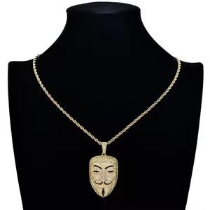 <b>Iced</b> <b>Out</b> Mask Pendant Necklace Hip Hop Bling moissanite diamond Silver <b>Chain</b> Jewelry Unisex Party Gift - Product Image 2