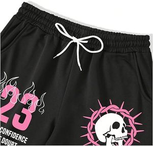 Conjunto de chándal con capucha y estampado de calavera, estilo streetwear, negro y rosa con llamas, el más demandado, con logo personalizado, para adultos, para otoño. - Product Image 5