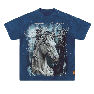 Camiseta de Hombre con Estampado de Caballo Verde y Pedrería, Manga Corta, Cuello Redondo, Informal, de Algodón, Corte Regular - Product Image 3