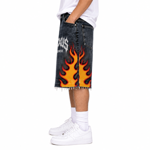 Shorts de Mezclilla para Hombre, Estilo Vintage, Lavado Claro, Desgastados, Cintura Media, 100% Algodón, Impresión Digital, 380g, Verano - Product Image 3