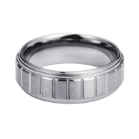 Bague en carbure de tungstène argenté avec motif rainuré vertical, alliance brossée de 8 mm pour homme, bijoux de style industriel en gros