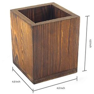 Wooden Pen Holder 4x4x4.8 Inch Durable Square <b>Desk</b> Organizer Natural Finish Office Supply - Product Image 1