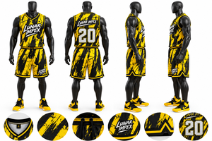 Uniforme de Baloncesto Amarillo y Negro al por Mayor, Conjunto de Camiseta y Pantalones Cortos Deportivos Personalizados para Equipos, 100% Poliéster Ecológico de Secado Rápido - Product Image 2