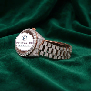 นาฬิกาข้อมือ Pragalbh Jewels สแตนเลสสตีลสั่งทำพิเศษ ประดับเพชร กันน้ำ หรูหรา พร้อมหินประดับแบบควอตซ์ สำหรับสไตล์ฮิปฮอป - Product Image 4