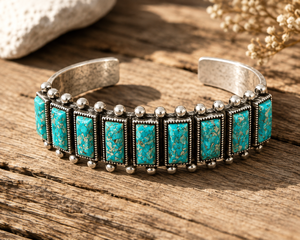 Bracelet manchette ajustable en pierre bleu turquoise, style bohème western, bijou statement fait main pour femme, cadeau - Product Image 3