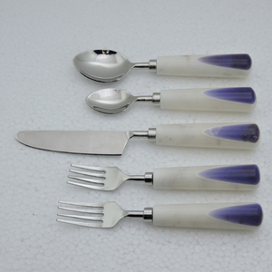 Vintage Stainless Steel <b>Flatware</b> <b>Set</b> 5 Piece With Marble Handles Dishwasher Safe High Mirror Polish - Product Image 5