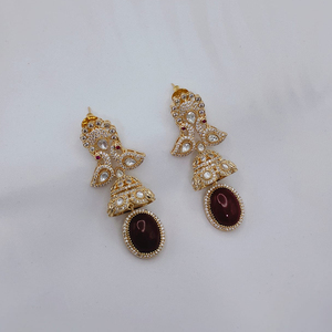 JeweleMarket - Pendientes de Perlas de Agua Dulce Chapados en Oro para Mujer, con Cristales, para Compromiso, Boda, Aniversario, Regalo Étnico - Product Image 3