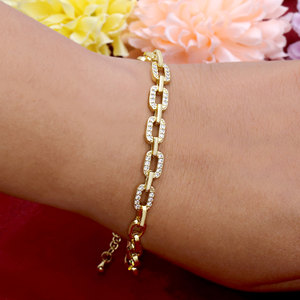 Wholesale 925 Sterling Silver CZ Paperclip Link <b>Bracelet</b> <b>Gold</b> Plated Pave Oval Chain <b>Adjustable</b> Women Jewelry - Product Image 4