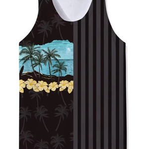 Men's Plus Size Tank Top Tropical Palm <b>Tree</b> Print Casual O-Neck Sleeveless Top Breathable Knitted Polyester - Product Image 4