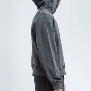 Oem Unisex Vintage Wash Hoodie Custom Stone Washed Heavyweight 100_ Cotton 500gsm Heavy Weight Distressed Hoodie - Product Image 5