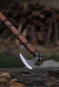 Handmade High Carbon Steel Viking <b>Axe</b> | Leather Wrapped Ash & Rosewood <b>Handle</b>, 19 Length | Perfect Gift for Men - Product Image 4