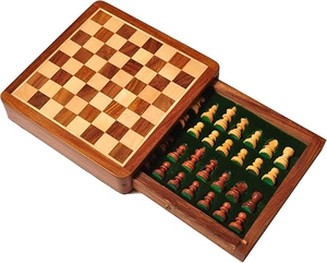 Jeu d'échecs rond en bois de 9 pouces avec tiroir et pièces magnétiques en bois de Sheesham, diamètre 9 pouces, pour les plus de 13 ans - Product Image 2