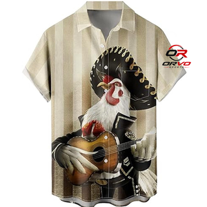 ORVO Sports <b>Men</b> <b>Hawaiian</b> <b>Shirt</b> Knitted 100% Polyester 140g Short Sleeve Turn Collar Parrot Print Casual Summer Beach Wear - Product Image 3
