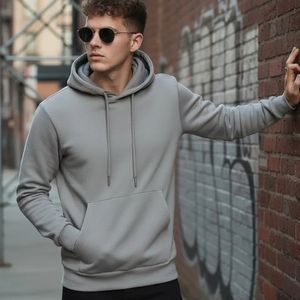 Sudadera con capucha de forro polar para hombre, estilo vintage, extragrande, con patrón liso, cuello con capucha, 420 g/m², con relieve, antiencogimiento, ideal para primavera - Product Image 5