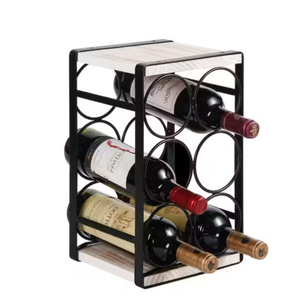 Support à vin créatif en bois pour comptoir, 6 bouteilles, support à vin autoportant en métal, étagère de rangement pour la maison, le bar, la cuisine, en promotion - Product Image 1