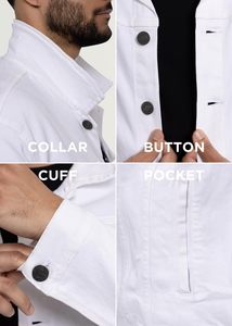 เสื้อแจ็คเก็ตยีนส์สีขาวสำหรับผู้ชาย ปกคอปกแบบพับได้ สไตล์ลำลอง ติดกระดุมแถวเดียว ทรงปกติ ใส่สบายๆ มีจำหน่ายแล้ว - Product Image 5