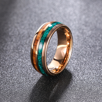 Bague en carbure de tungstène avec double incrustation en bois de koa et malachite, plaquée or rose sur mesure, pour cadeau de fiançailles ou d'anniversaire, 8 mm