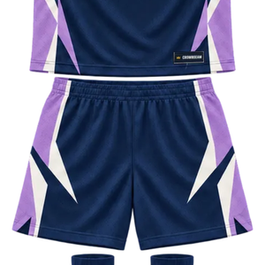Custom <b>Mens</b> <b>Navy</b> Purple White Basketball Uniform Set V Neck Sleeveless Jersey <b>Shorts</b> Side Panels Team Name Number Wholesale Kits - Product Image 5