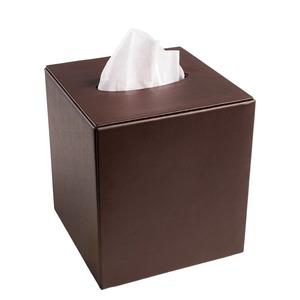 Modern Brown Leather Tissue Box Cover Square Design Convenient Desktop Accessory - Product Image 1