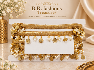 Ruban de dentelle brodée de perles dorées de haute qualité, élégant et luxueux, avec franges, pour vêtements, rideaux et décorations de mariage - Product Image 1