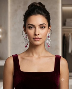 Boucles d'oreilles pendantes longues avec breloques feuille et fleur, diamants américains, pierres brillantes taille poire, plaqué rhodium, accessoires de fête pour femmes - Product Image 5