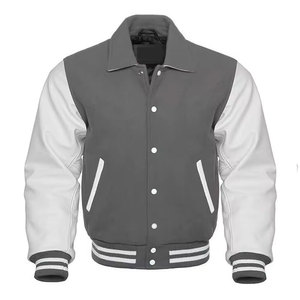 Varsity <b>Jacket</b> Genuine Wool <b>White</b> Color Leather Sleeves Fashionable Baseball Letterman Bomber School College Winter Canvas - Product Image 1