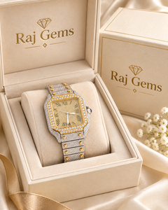 นาฬิกาข้อมือผู้หญิง Raj Gems ทรงสี่เหลี่ยม สแตนเลสสตีล ระบบควอตซ์ Miyota ขนาด 20 มม. ประดับเพชร คริสตัลแซฟไฟร์ หน้าปัดอนาล็อก ตัวเลขโรมัน ดีไซน์หรูหรา - Product Image 1