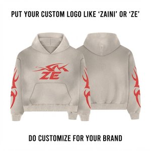 Sudadera con Capucha de Felpa de Algodón Premium, 320 GSM, Lavado Ácido, Beige Rojo, Oversize, con Logotipo Personalizado Serigrafiado, Estilo Casual Urbano - Product Image 1