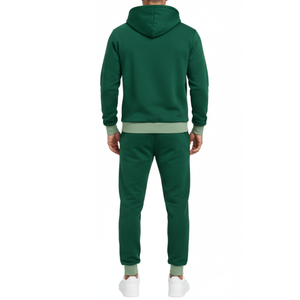 Conjunto Deportivo de Dos Piezas Color Verde Bosque Personalizado para Hombre |   Sudadera con capucha y pantalón |   Ropa Deportiva Atlética con Ribete Acanalado en Color Verde Salvia - Product Image 2
