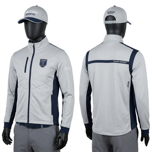 Chaqueta de Entrenamiento de Golf para Hombre, 290 GSM, Tela de Poliéster y Spandex de Alto Rendimiento, Color Beige Dorado con Detalles Negros, Logotipo Personalizado - Product Image 4