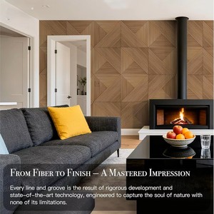 Panel Acústico Autoadhesivo de PET 600x600x9mm, Panel de Pared Absorbente de Sonido con Ranuras 3D con Aspecto de Madera, Fácil de Instalar, Decoración para el Hogar DIY - Product Image 5