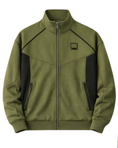 Ensemble de survêtement pour homme vert foncé personnalisé avec veste de sport à passepoil blanc et pantalon de jogging, fabricant sur mesure OEM, vêtements de sport - Product Image 1