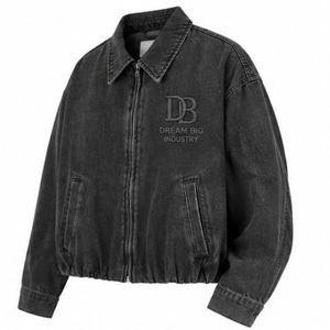 Custom Washed Solid Black Denim Hooded Jacket with Logo Embroidery Personalized Unisex <b>Zip</b> <b>up</b> Oversized Streetwear Bomber Jacket - Product Image 5