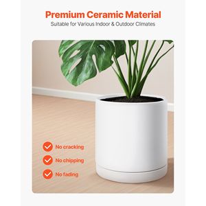Grand pot de fleurs moderne en céramique de 12 pouces avec soucoupe antidérapante détachable et trous de drainage pour plantes d'intérieur/extérieur et cylindres - Product Image 3