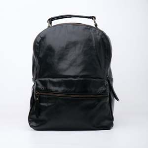 Black Genuine Leather Quilted Daypack with Adjustable Shoulder <b>Straps</b> and Zipper Closure Unisex <b>Backpack</b> for Leisure Activities - Product Image 1