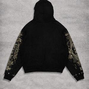 Sweats à capuche personnalisés pour hommes, effet délavé, avec strass, 100% coton molletonné, pull-over perlé, style streetwear vieilli - Product Image 3