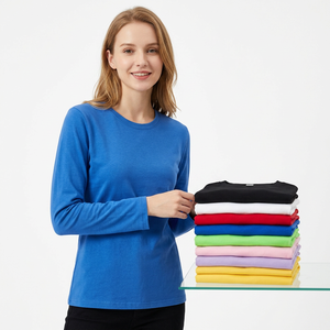 Camiseta de Manga Larga con Cuello Redondo para Mujer, Color Sólido, 100% Algodón, Corte Regular, Tejido Jersey Informal, Impermeable, 120g, para Todas las Temporadas - Product Image 5