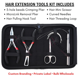 Hair Extension <b>Tools</b> Kit with 3-Hole Bead Crimper Mini Hair Scissors C-Shape Extension Needles <b>Wire</b> Loop Threader Set Needles - Product Image 2