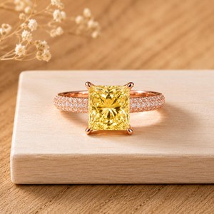 แหวนหมั้นเพชรทรงกลมเจียระไนแบบบริลเลียนท์สีเหลืองทองคำแท้ 10K 14K 18K สำหรับผู้หญิง - Product Image 3