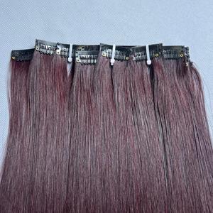 Extensions de cheveux à clip droit en os vietnamien de couleur bordeaux extensions de clipin sans enchevêtrement à double dessin - Product Image 3